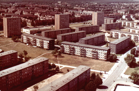 Blick auf das Wohngebiet Post